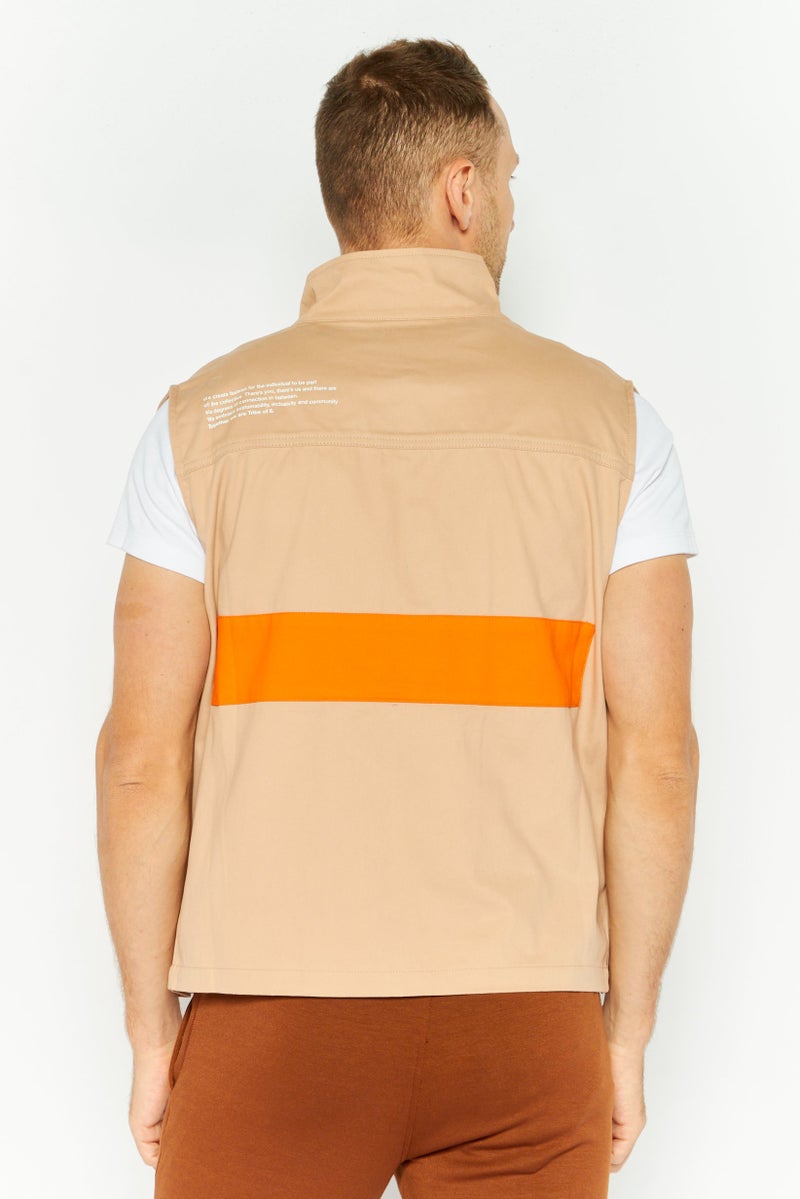 TRIBE OF 6 Men Embroidered Vest Jacket, Brown - Image 4